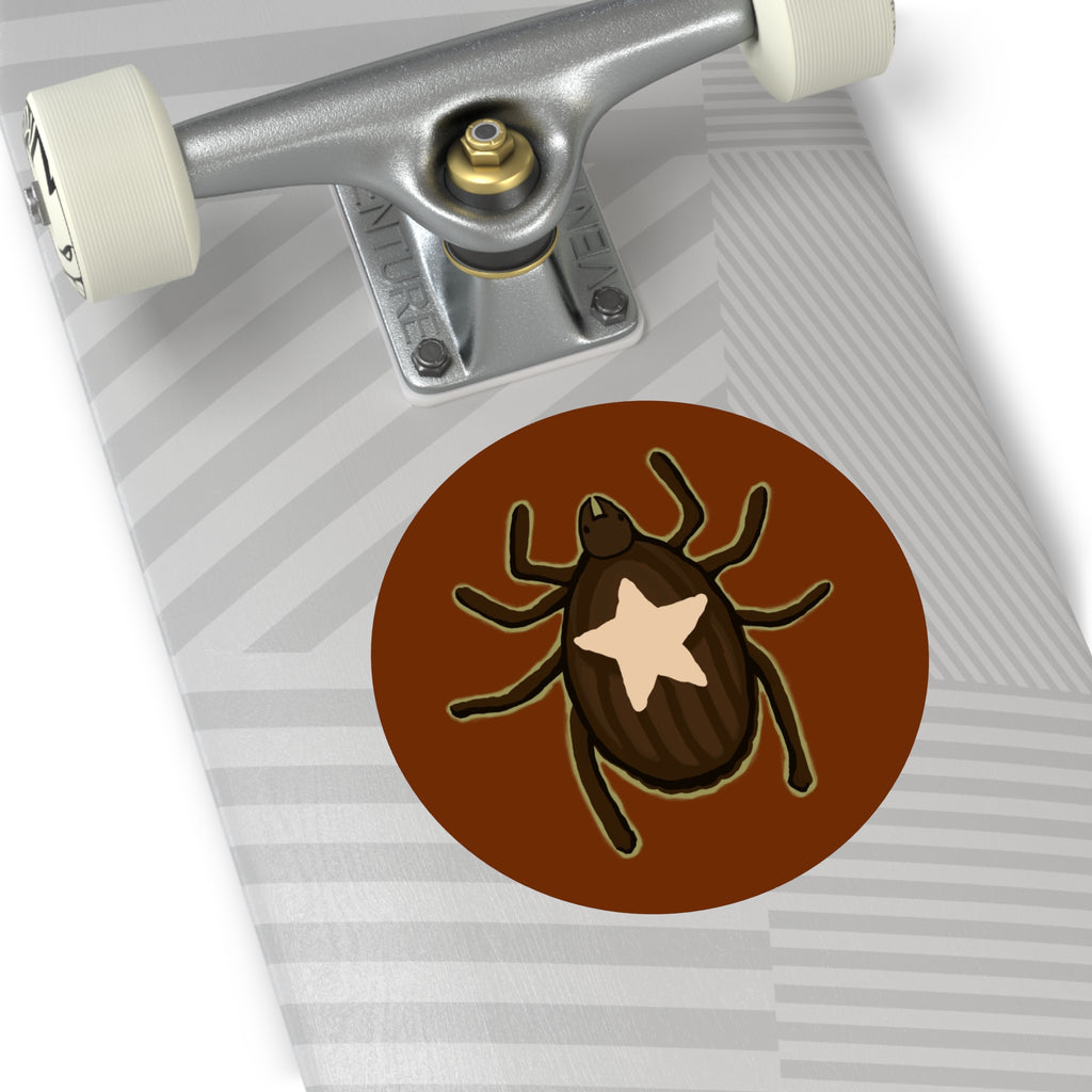 Star Tick Round Vinyl Sticker — Cute Brown Arachnid Decal for Laptops & Journals