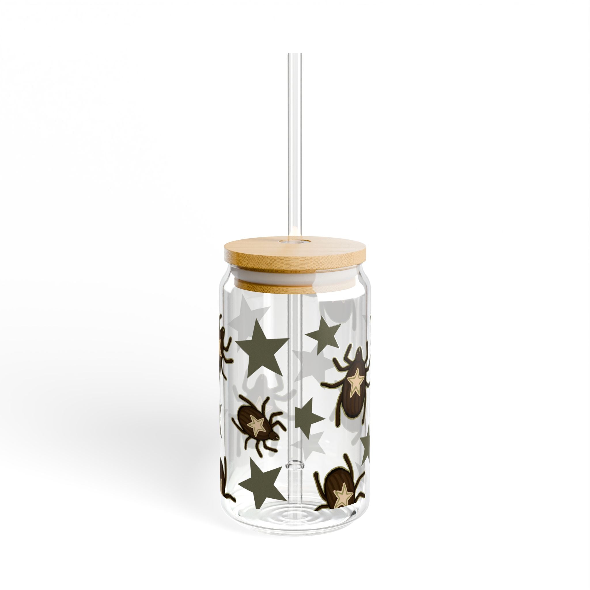 Sipper Glass — Star Bug Pattern 16oz Reusable Drink Jar