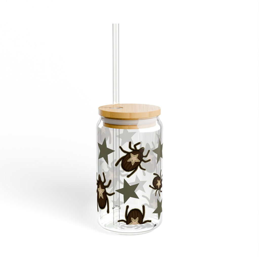 Sipper Glass — Star Bug Pattern 16oz Reusable Drink Jar
