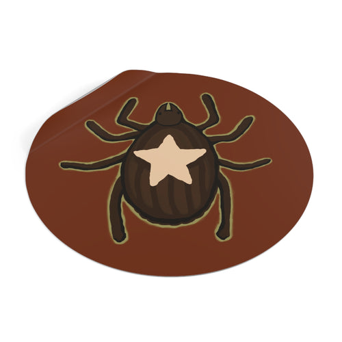 Star Tick Round Vinyl Sticker — Cute Brown Arachnid Decal for Laptops & Journals