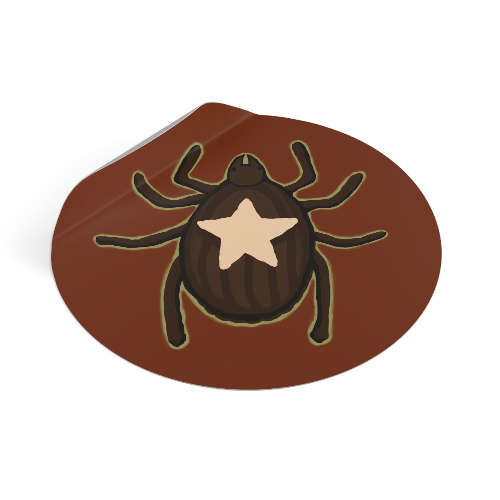 Star Tick Round Vinyl Sticker — Cute Brown Arachnid Decal for Laptops & Journals