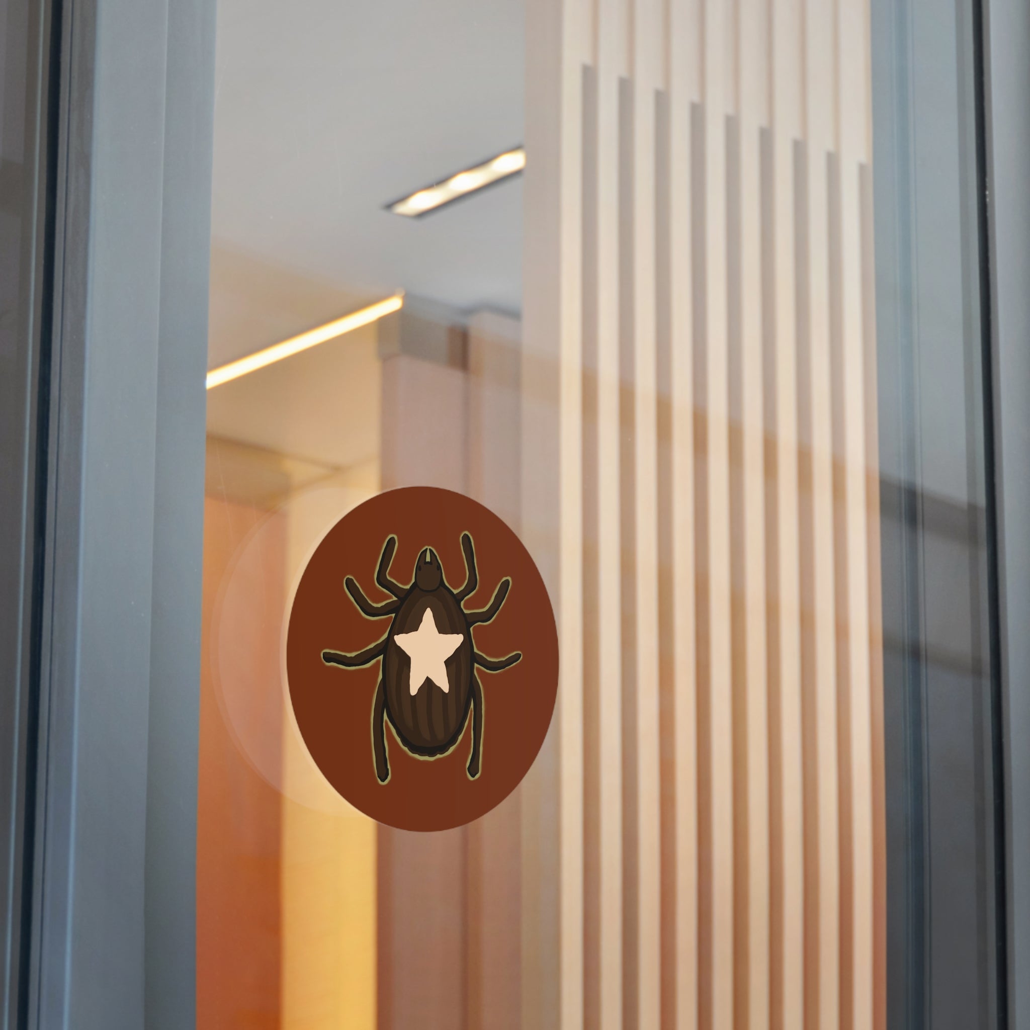 Star Tick Round Vinyl Sticker — Cute Brown Arachnid Decal for Laptops & Journals