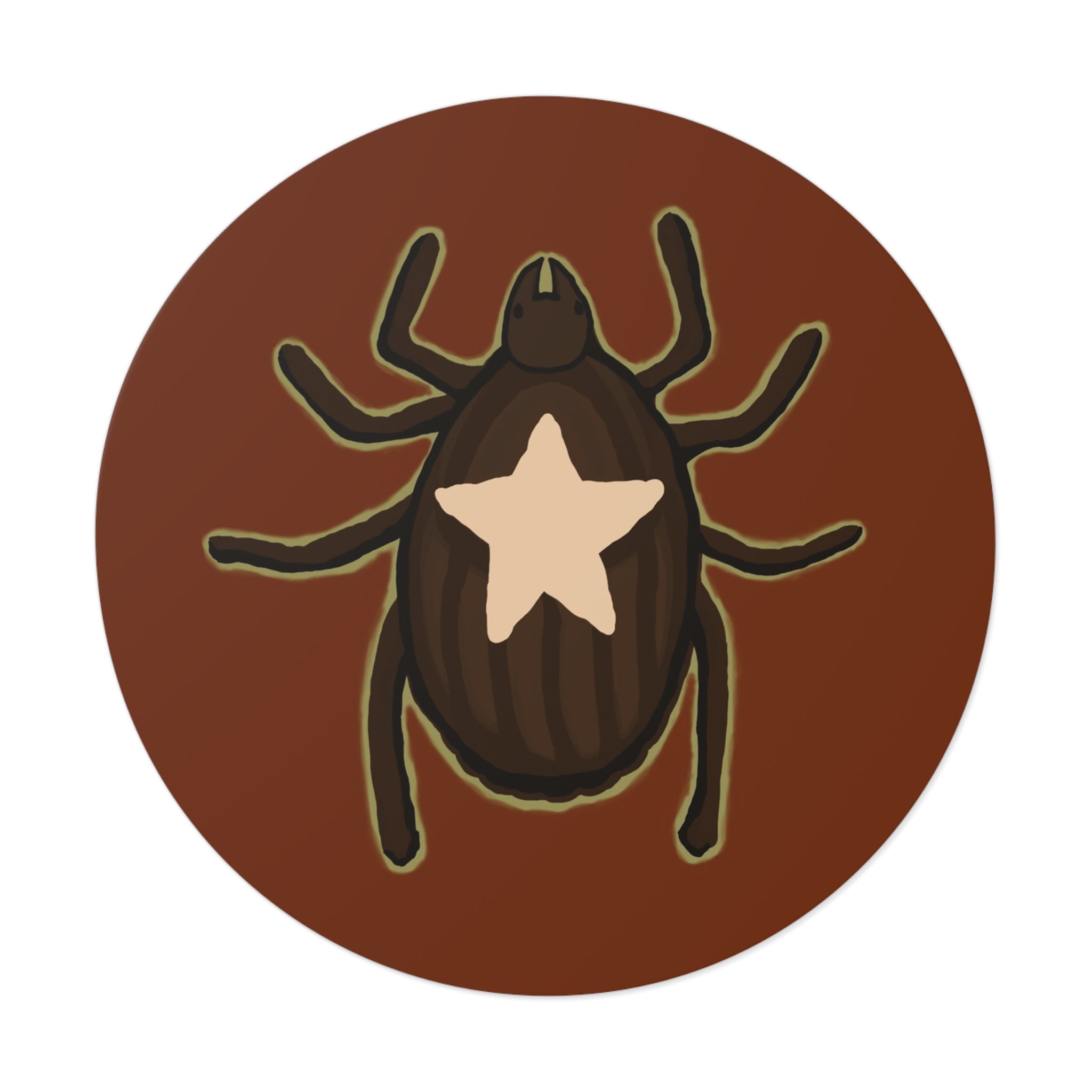 Star Tick Round Vinyl Sticker — Cute Brown Arachnid Decal for Laptops & Journals