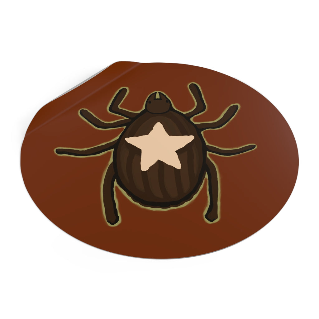 Star Tick Round Vinyl Sticker — Cute Brown Arachnid Decal for Laptops & Journals