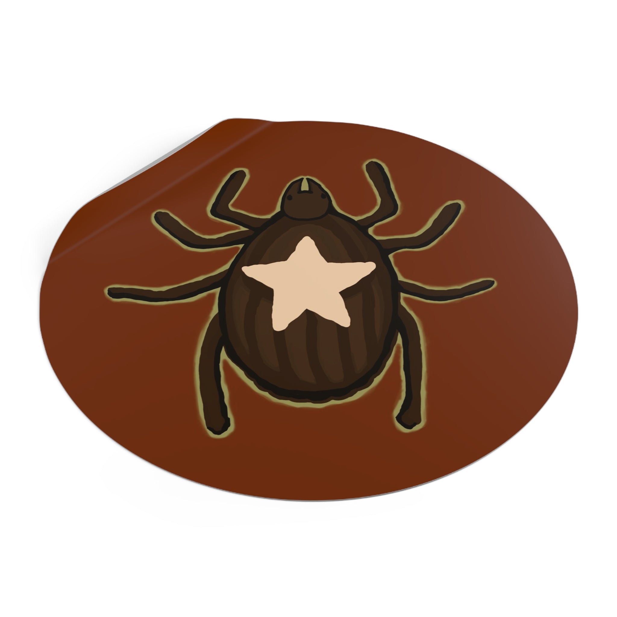 Star Tick Round Vinyl Sticker — Cute Brown Arachnid Decal for Laptops & Journals