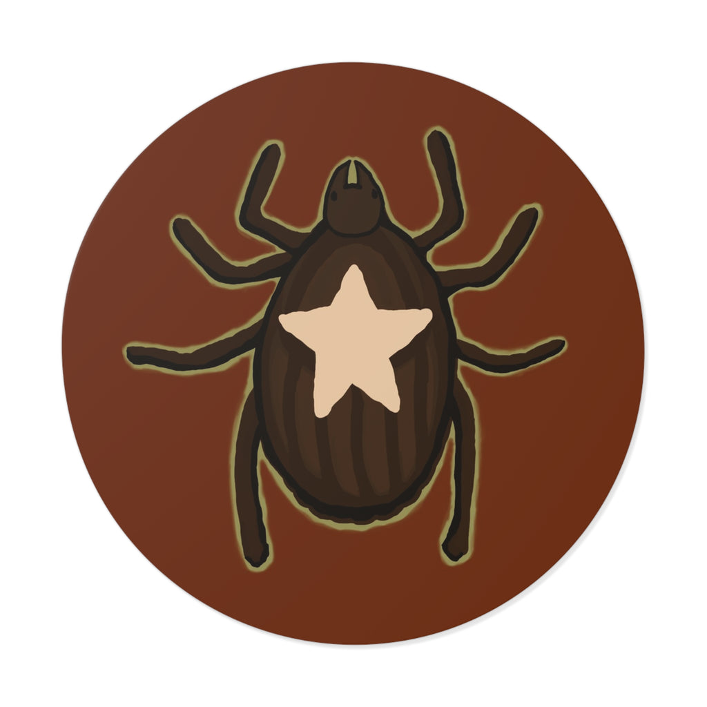 Star Tick Round Vinyl Sticker — Cute Brown Arachnid Decal for Laptops & Journals