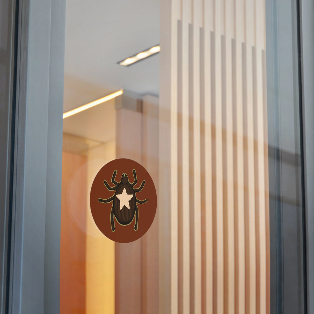Star Tick Round Vinyl Sticker — Cute Brown Arachnid Decal for Laptops & Journals
