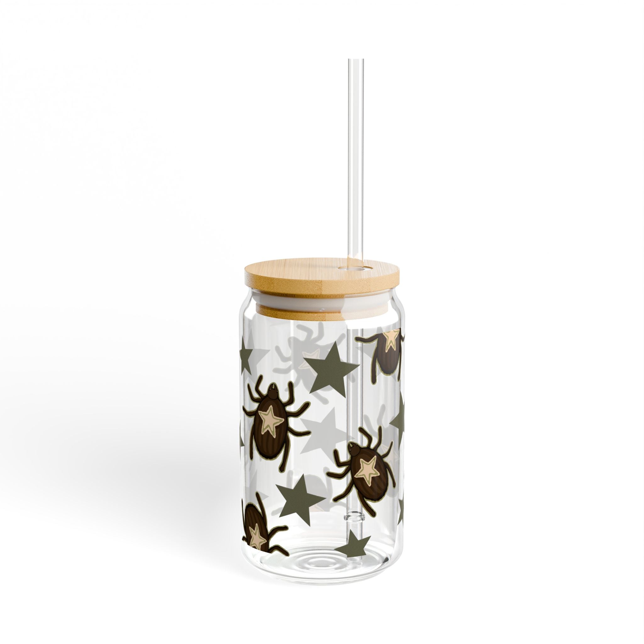 Sipper Glass — Star Bug Pattern 16oz Reusable Drink Jar