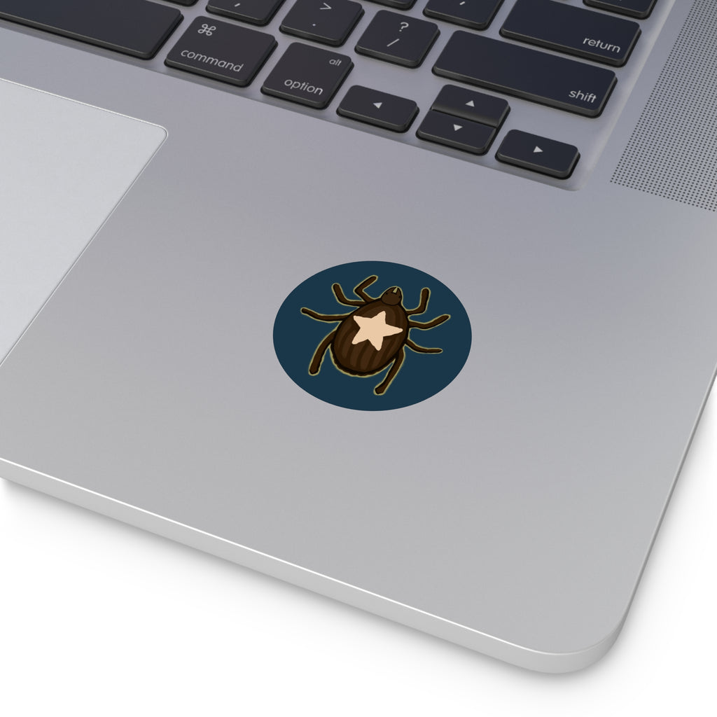 Tick Sticker — Round Vinyl Bug Decal with Star Marking