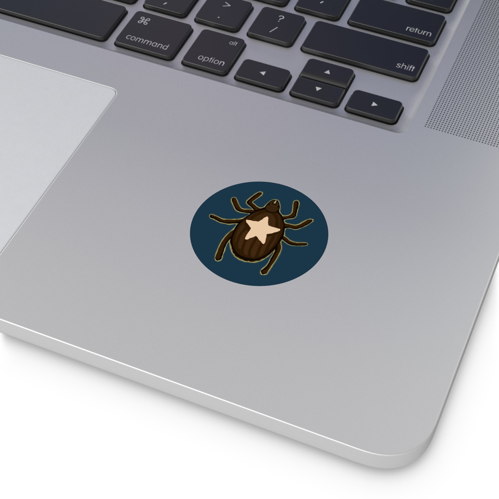 Tick Sticker — Round Vinyl Bug Decal with Star Marking