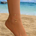 Layered Bohemian Summer Beach Anklet For Women Vintage Gold Color Star Starfish Pendant Bracelet Chain On Leg Jewelry