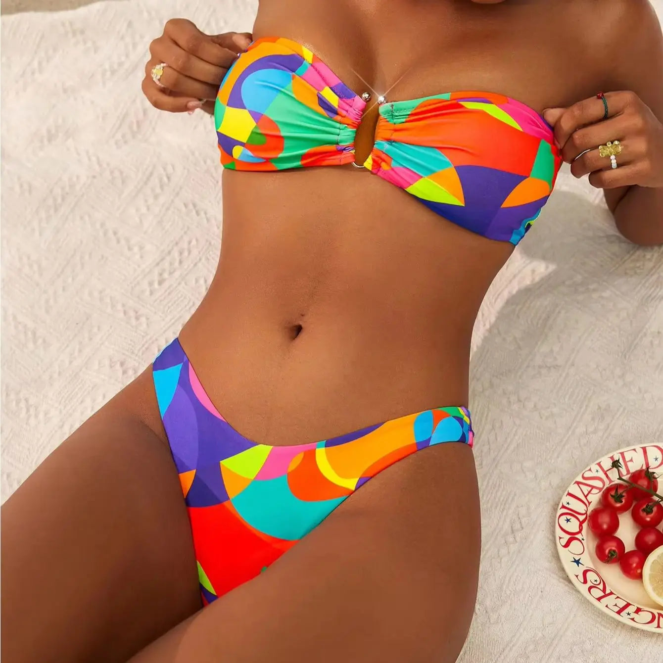 Colorful Bright Bandeau Bikini Set