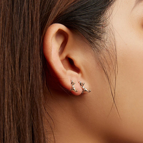 925 Sterling Silver Cat Hoop Huggie Earrings